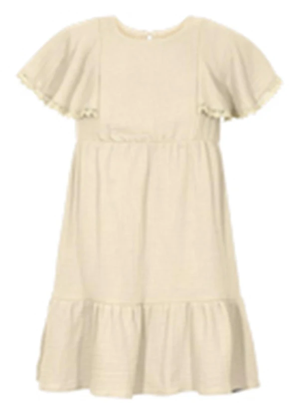 Alakazoo - Vestido Curto com Manga Godê em Tecido Gaze Bege