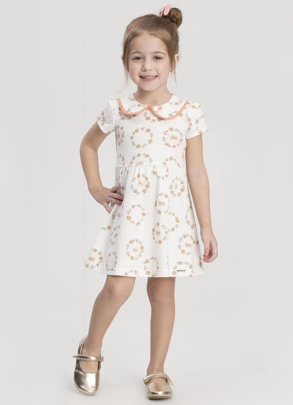 Alakazoo - Vestido Curto com Mangas Curtas e Pompons Bege