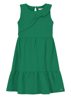 Alakazoo - Vestido Curto com Strass de Algodão Verde - ALAKAZOO