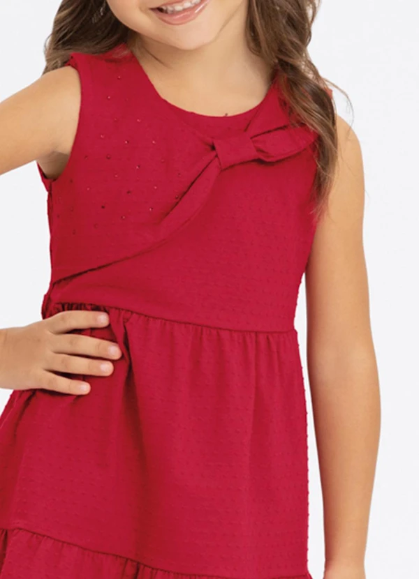 Alakazoo - Vestido Curto com Strass de Algodão Vermelho 2