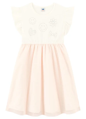 Marlan - Vestido Curto com Tule e Strass Bege - MARLAN