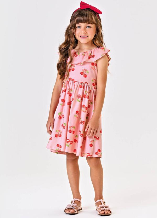 Trick Nick - Vestido Curto Cotton Estampa Cereja Rosa 3