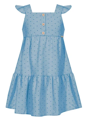 Alakazoo - Vestido Curto de Alças com Babado e Botões Azul - ALAKAZOO