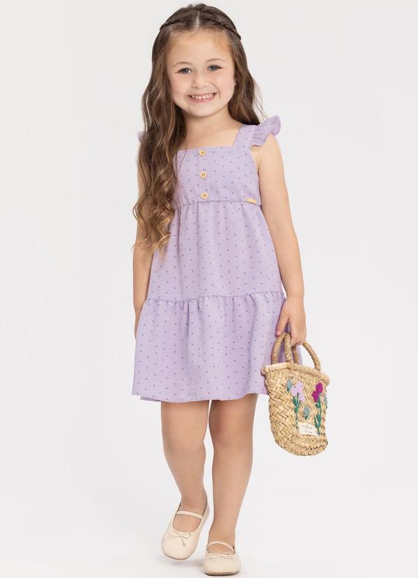 Alakazoo - Vestido Curto de Alças com Babado e Botões Rosa