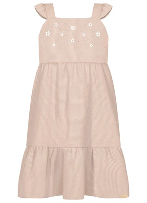 Alakazoo - Vestido Curto de Alças com Babados e Strass Bege - ALAKAZOO