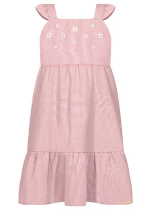 Alakazoo - Vestido Curto de Alças com Babados e Strass Rosa - ALAKAZOO