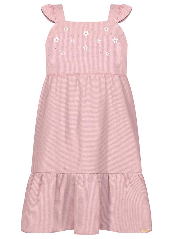 Alakazoo - Vestido Curto de Alças com Babados e Strass Rosa