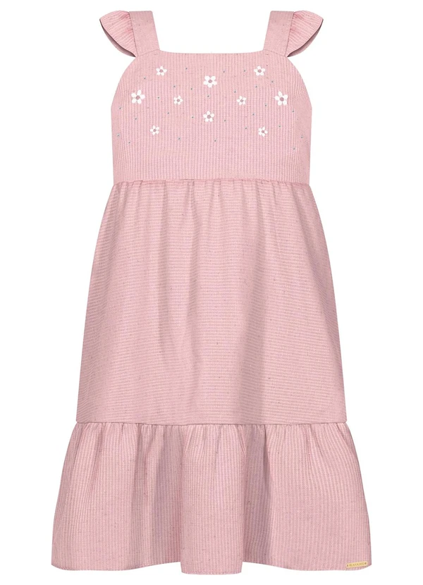 Alakazoo - Vestido Curto de Alças com Babados e Strass Rosa