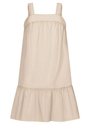 Alakazoo - Vestido Curto de Alças em Tecido com Linho Bege - ALAKAZOO