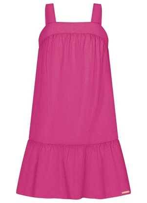 Alakazoo - Vestido Curto de Alças em Tecido com Linho Rosa - ALAKAZOO