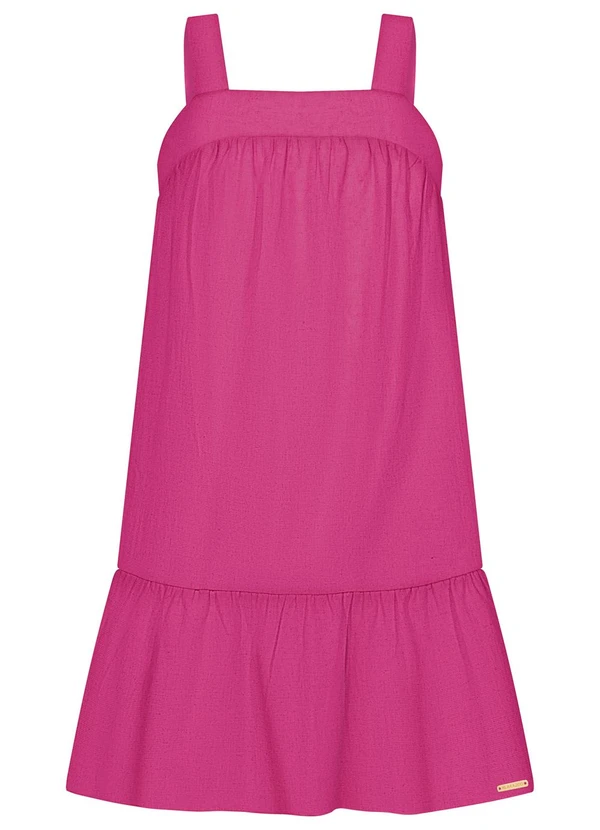 Alakazoo - Vestido Curto de Alças em Tecido com Linho Rosa