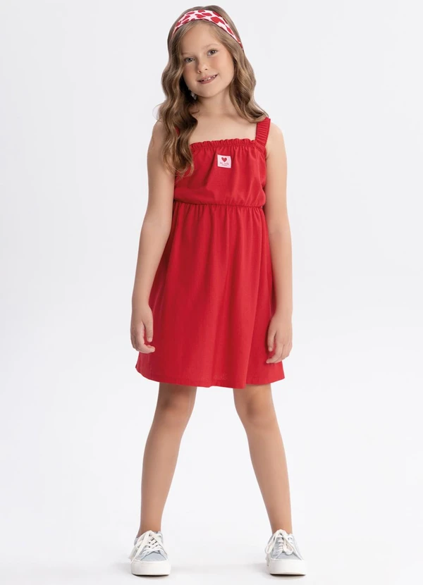 Alakazoo - Vestido Curto de Alças Texturizada Vermelho 1