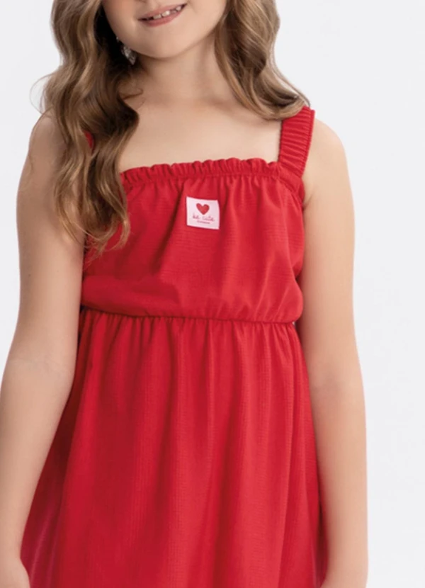 Alakazoo - Vestido Curto de Alças Texturizada Vermelho 2