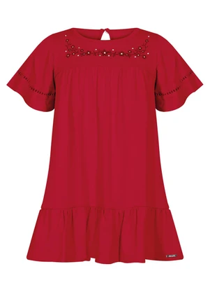 Alakazoo - Vestido Curto de com Bordado e Strass Vermelho - ALAKAZOO