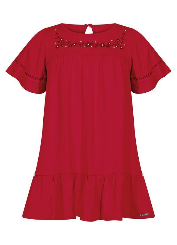 Alakazoo - Vestido Curto de com Bordado e Strass Vermelho