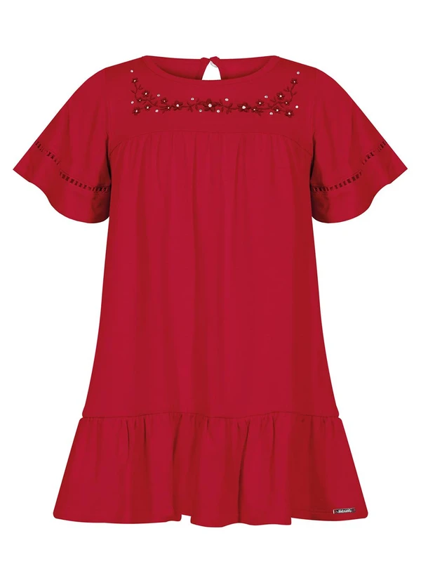 Alakazoo - Vestido Curto de com Bordado e Strass Vermelho