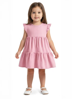 Carinhoso - Vestido Curto em Babados com Pérolas Rosa Claro - CARINHOSO