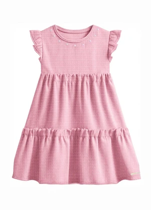Carinhoso - Vestido Curto em Babados com Pérolas Rosa Claro - CARINHOSO