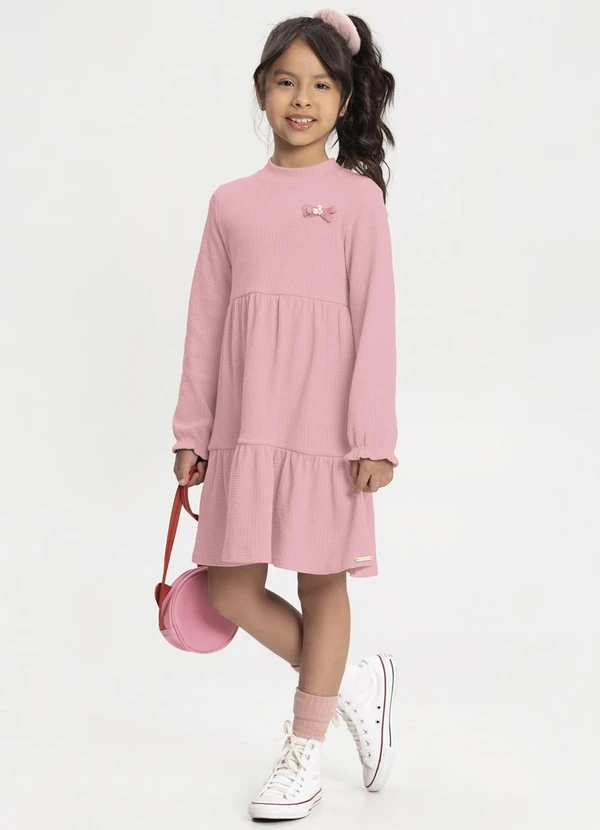 Alakazoo - Vestido Curto em Malha Texturizada Rosa