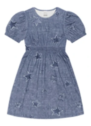 Alakazoo - Vestido Curto em Meia Malha Estampada Azul - ALAKAZOO