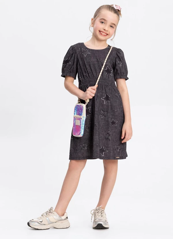 Alakazoo - Vestido Curto em Meia Malha Estampada Preto