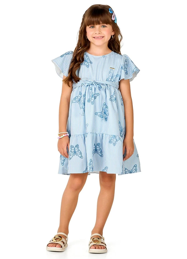 Marlan - Vestido Curto em Tecido Listrado Azul