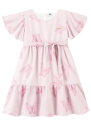 Marlan - Vestido Curto em Tecido Listrado Rosa - MARLAN