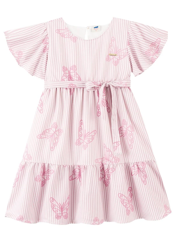 Marlan - Vestido Curto em Tecido Listrado Rosa