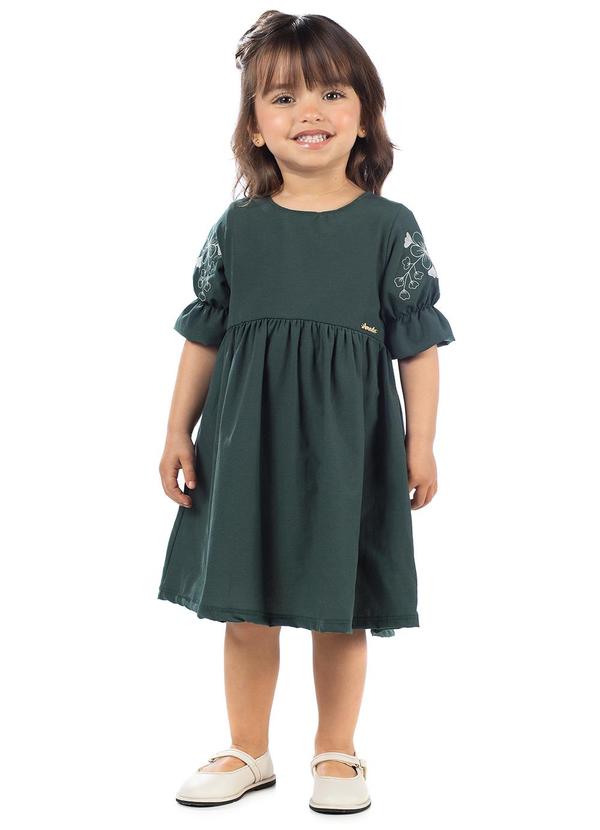 Amada - Vestido Curto em Tecido Plano Bordado Verde