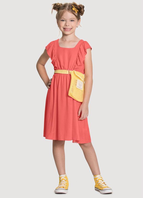 Alakazoo - Vestido Curto em Viscose com Babados Laranja 1