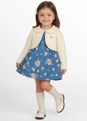 Alakazoo - Vestido Curto Estampado com Bolero Azul - ALAKAZOO