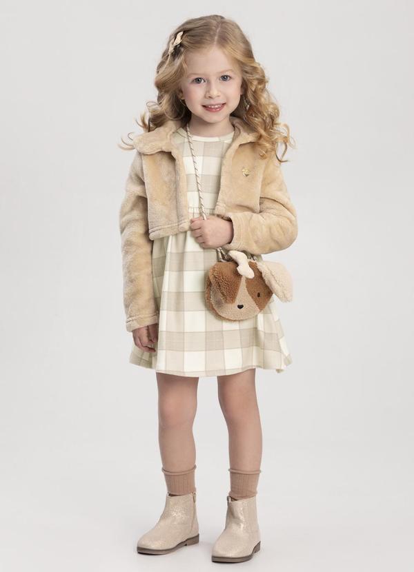 Alakazoo - Vestido Curto Estampado com Bolero Bege