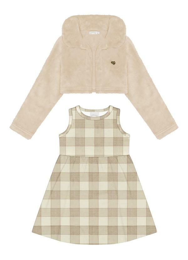 Alakazoo - Vestido Curto Estampado com Bolero Bege 2