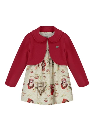 Alakazoo - Vestido Curto Estampado com Bolero Bege - ALAKAZOO