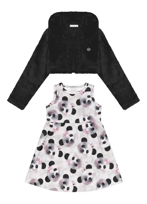 Alakazoo - Vestido Curto Estampado com Bolero Branco - ALAKAZOO