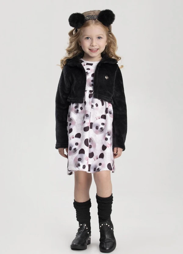 Alakazoo - Vestido Curto Estampado com Bolero Branco