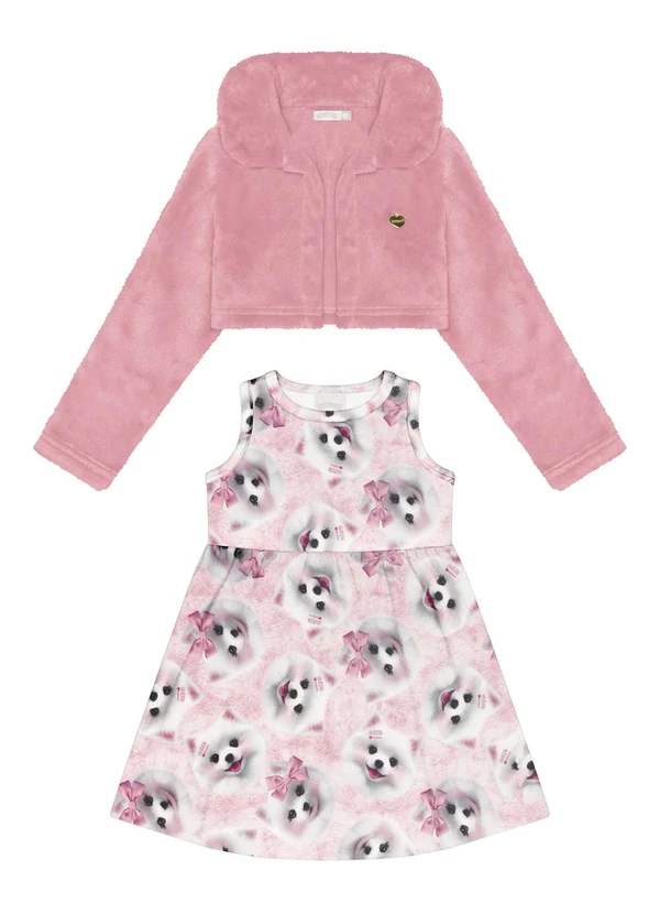 Alakazoo Vestido Curto Estampado com Bolero Rosa