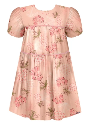 Alakazoo - Vestido Curto Estampado com Manga Balonê Rosa - ALAKAZOO