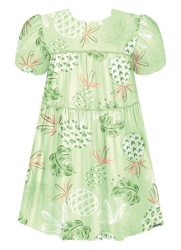 Alakazoo - Vestido Curto Estampado com Manga Balonê Verde