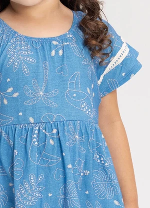 Alakazoo - Vestido Curto Estampado com Mangas Curtas Azul - ALAKAZOO