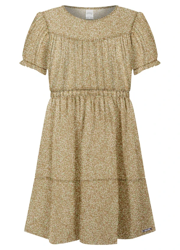 Alakazoo - Vestido Curto Estampado de em Malha Bege