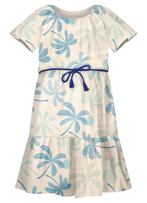 Alakazoo - Vestido Curto Estampado de Mangas Curtas Azul - ALAKAZOO