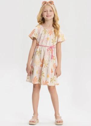 Alakazoo - Vestido Curto Estampado de Mangas Curtas Rosa - ALAKAZOO