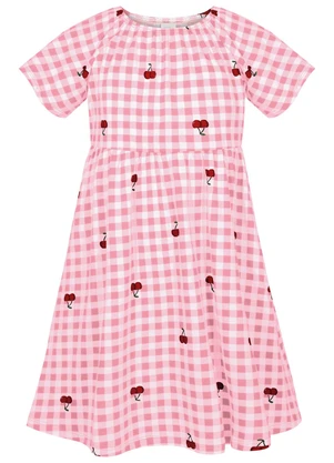 Alakazoo - Vestido Curto Estampado em Meia Malha Rosa - ALAKAZOO