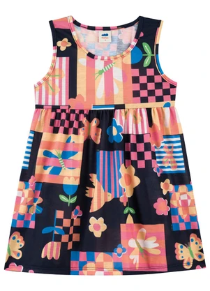 Marlan - Vestido Curto Estampado Infantil Menina Azul - MARLAN