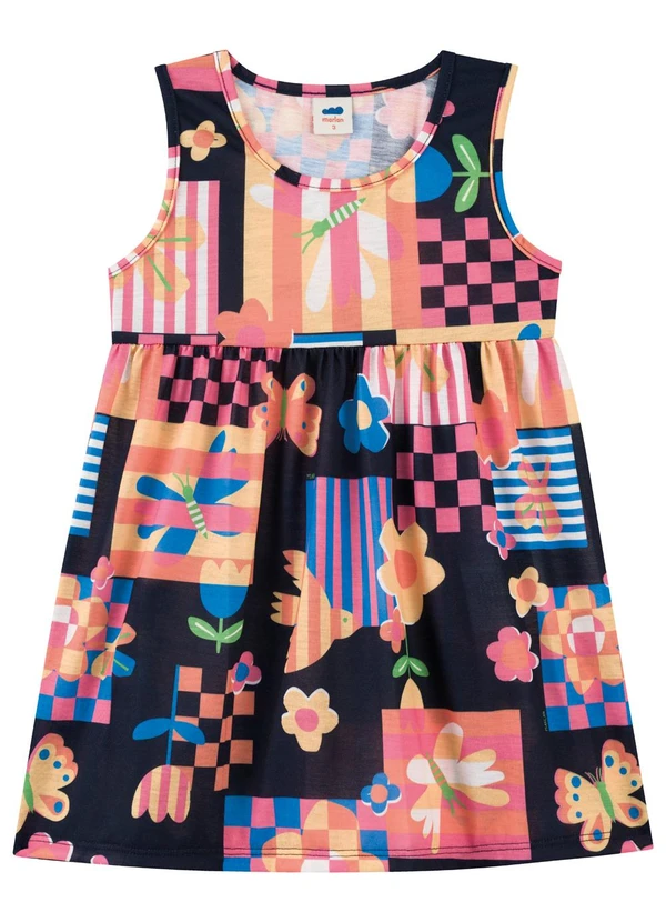 Marlan - Vestido Curto Estampado Infantil Menina Azul