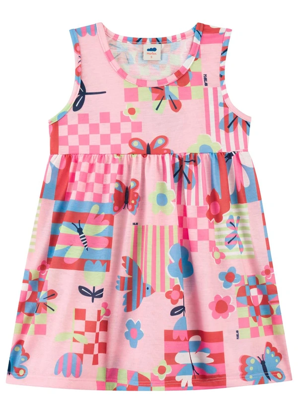 Marlan - Vestido Curto Estampado Infantil Menina Rosa