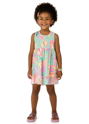Marlan - Vestido Curto Estampado Infantil Menina Verde - MARLAN