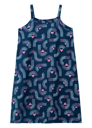 Malwee Kids - Vestido Curto Evasê Corações Azul Marinho - MALWEE KIDS
