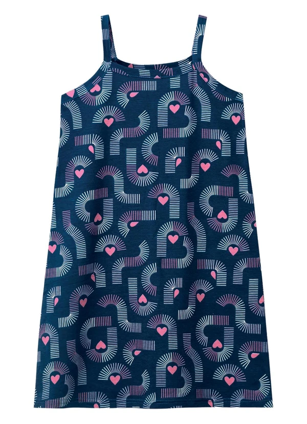 Malwee Kids - Vestido Curto Evasê Corações Azul Marinho